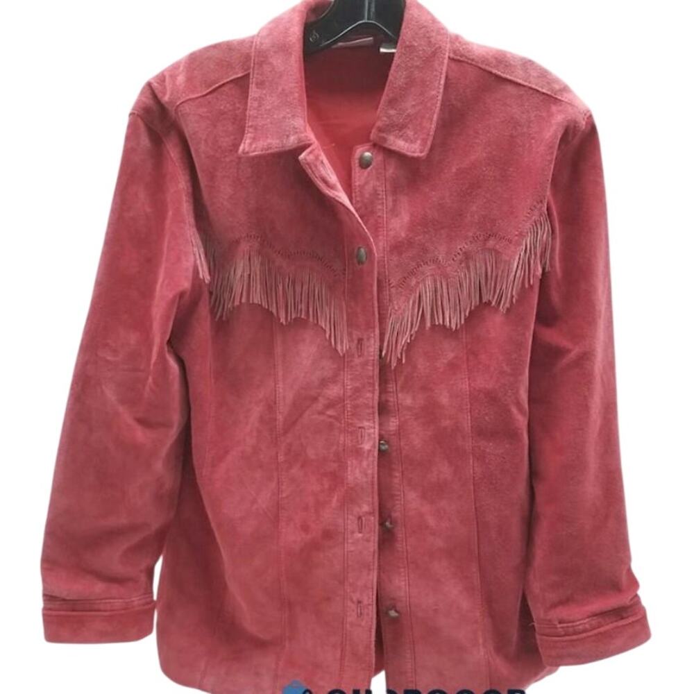 Chico's Suede Fringe Western Shirt Jacket Dusty Rose 0/S